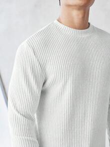 Manfinity BRENVOR Men Solid Ribbed Knit Tee, Summer, Long Sleeve Top - White - View 3