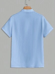 GENTILAND 男裝寬鬆純色半扣衫&褲子套裝,腰部束口設計 - 灰色 - 查看 6