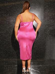 SHEIN SXY Plus Solid Satin Cami Dress - Hot Pink - View 2