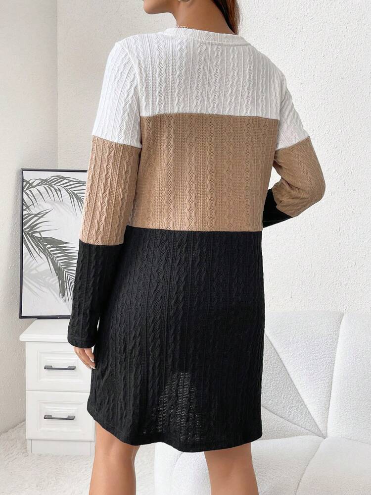 Maternity Color Block Cable Knit Dress