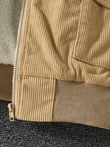 Nam Chi tiết Patched thư Cổ áo Borg Lót Teddy Áo khoác - Màu be - Xem 7