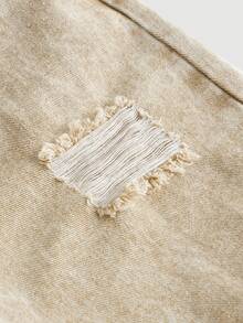 Jeans de pierna recta rasgados para uso casual cotidiano en verano para adolescente - Caqui - Ver 3