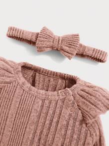 SHEIN 女嬰荷葉邊T恤和褲子＆ 頭巾 - 粉色 - 查看 3