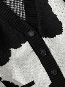 Men Cow Pattern Button Front Cardigan