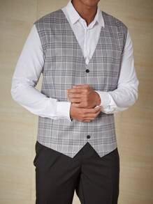 Manfinity Mode Men Plus Plaid Print Waistcoat Without Shirt - Grey - View 5