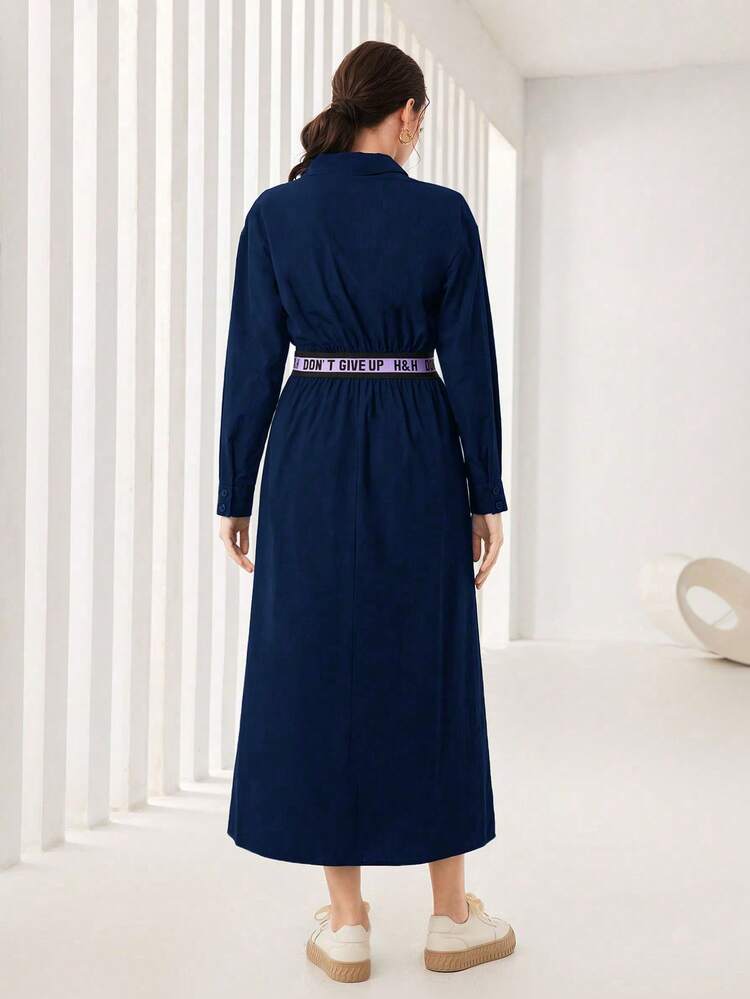 Letter Tape Flap Detail Shirt Dress