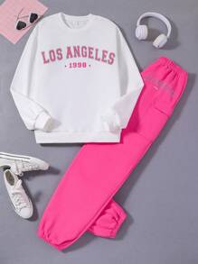 Thiếu niên Cô gái Giải trí Ngày lễ Phong cách Học viện Áo nỉ Và Quần Bộ - Đỏ và trắng - Xem 1