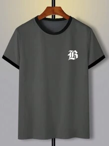 Manfinity Hypemode Nam Đồ họa Chữ cái Áo phông ràng buộc màu tương phản - Màu xám đen - Xem 3