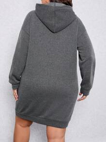 SHEIN LUNE Plus Letter Graphic Drop Shoulder Hooded Sweatshirt Dress Graduation,Back To School,Graduation,Teacher For Women,Back To School Pullover Fall Winter Sweatshirt Autumn - Grey - View 2