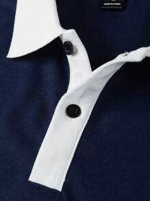 Calvornis Men Horse & Figure Graphic Contrast Side Seam Polo Shirt - Royal Blue - View 3