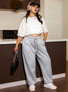 SHEIN EZwear Plus Solid Drop Shoulder Tee