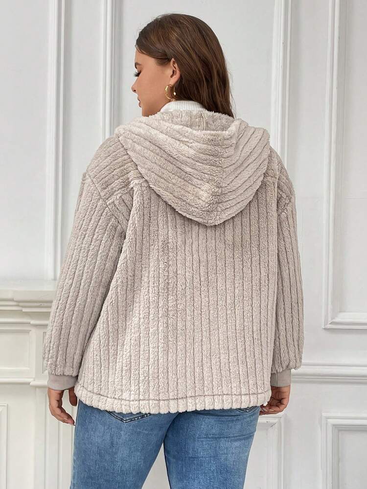 Plus Drop Shoulder Flap Detail Teddy Coat Winter Fall Autumn