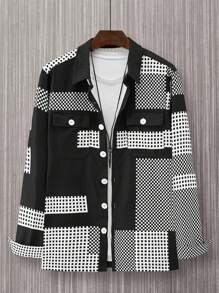 Manfinity Homme 男士黑白色格子襯衫式外套 - 黑與白 - 查看 3