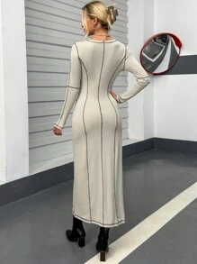 SHEIN Essnce Vestido ajustado con puntada - Beis - Ver 2