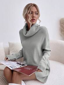 SHEIN LUNE Cổ bò Thả vai Đầm Áo len - Xám - Xem 7