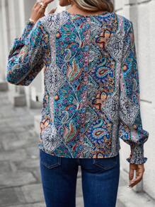 SHEIN LUNE Paisley Print Lantern Sleeve Blouse - Multicolor - View 2