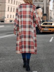 SHEIN LUNE Plaid Print Drop Shoulder Flap Pocket Coat - Multicolor - View 2