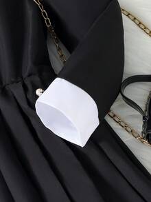 SHEIN Cô Gái Trẻ Tay áo tương phản Viền xếp Đầm - màu đen - Xem 6
