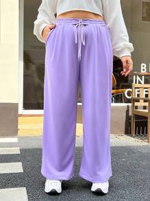 SHEIN EZwear Plus Drawstring Waist Slant Pocket Sweatpants - Mauve Purple - View 5