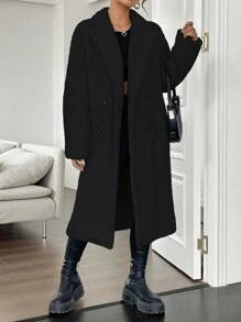 SHEIN Unity 素色西裝領雙排釦外套 - 黑色 - 查看 4