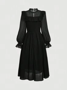 SHEIN MOD 荷葉邊荷葉袖洋裝 - 黑色 - 查看 2