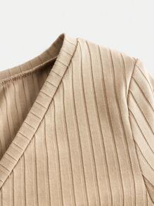 SHEIN 青少年女孩側打結圍裹上衣和褲子 - 卡其色 - 查看 5