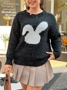 SHEIN EZwear พลัสไซส์ สเวตเตอร์ ลาย กระต่าย สีสัน จุด - มัลติคัลเลอร์ - ดู 1