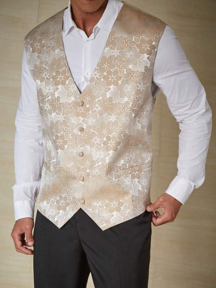 Men Plus Floral Print Waistcoat Without Shirt