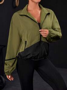 Hai âm Viền kéo ra Thả vai Dây kéo Windbreaker Jacket - Nhiều màu - Xem 3