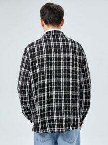 Manfinity VCAY 宽松版型男式格子印花纽扣衬衫，不含内衣 - 黑與白 - 查看 2