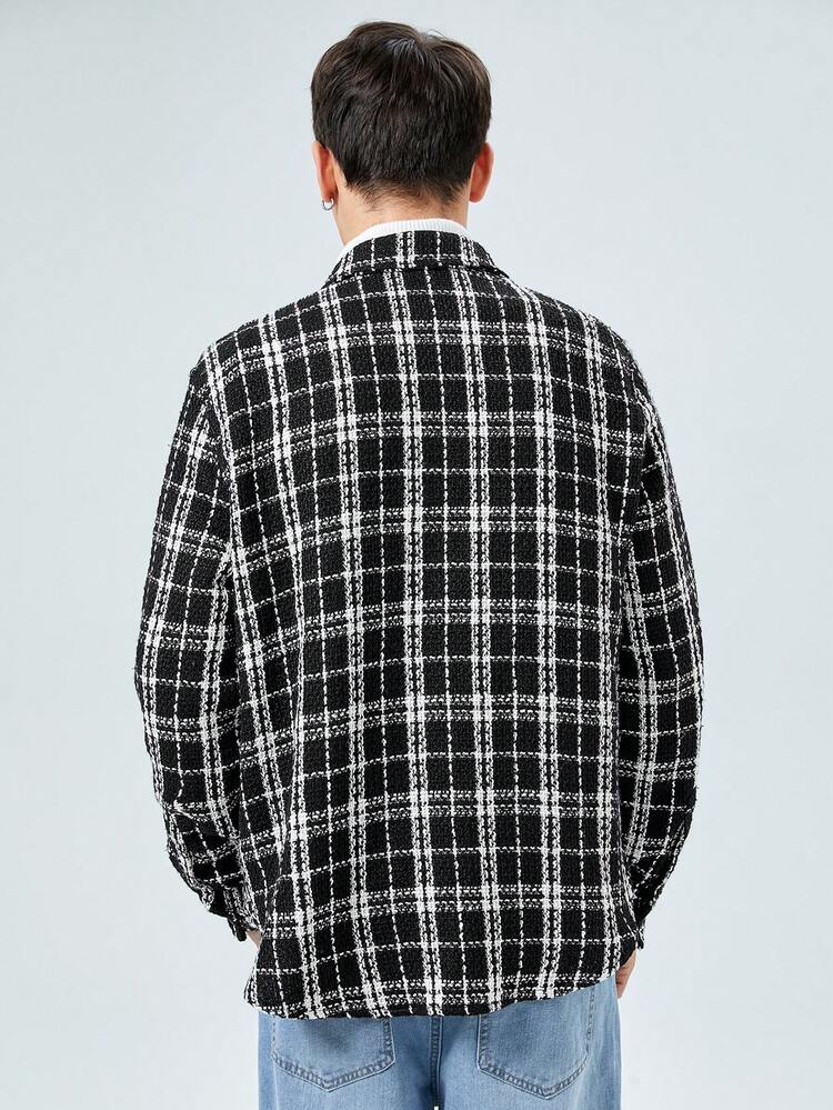 Loose Fit Men Plaid Print Button-Up Shirt, Without Undershirt