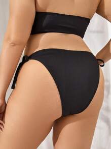 SHEIN Swim Curve Talla grande Bottom de bikini con cordón lateral - Negro - Ver 2