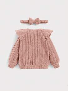 SHEIN 女嬰荷葉邊T恤和褲子＆ 頭巾 - 粉色 - 查看 5