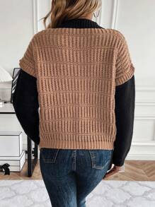 Chiquease 撞色落肩针织套头衫秋冬毛衣 - 彩色 - 查看 3