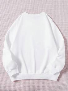 SHEIN EZwear 大碼愛心和字母圖案加絨內裏套頭衫 - 白色 - 查看 2