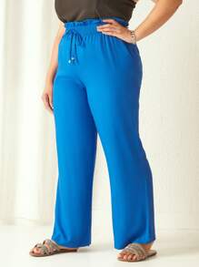 SHEIN SHIEN Curve Calça Pantalona Viscose - Blue - View 1