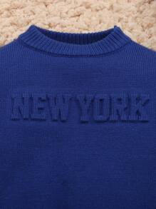 SHEIN Đứa bé trai Mẫu chữ Cổ giả Áo len - Màu xanh lam - Xem 4