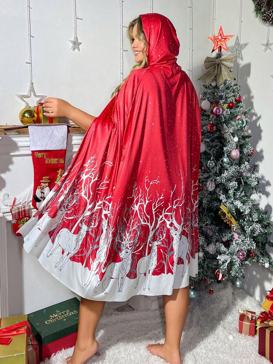 Plus Christmas Costume Hooded Cape - Multicolor - View 1