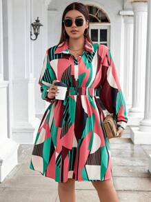 Celure Talla grande Vestido camisero con estampado de retazo - Multicolor - Ver 5