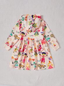 SHEIN Dệt kim Giải trí Đầm có mũ Với Hoạt hình Nhân vật Mẫu Đối với Cô Gái Trẻ - Nhiều màu - Xem 2