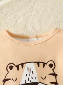 Baby Boys 2pcs Cartoon Graphic Tee & 2pcs Striped Pants PJ Set - Brown - View 5