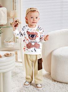 男嬰小熊印花運動衫&補丁貼口袋長褲 - 彩色 - 查看 4
