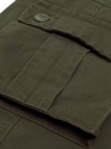 Manfinity Homme Men Flap Pocket Drawstring Hem Cargo Pants Long Tactical Plain Army Green Going Out - Army Green - View 4