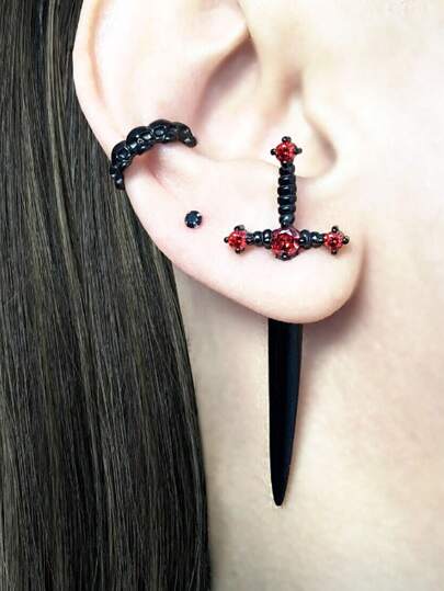 1pair New Gothic Style Sword Shaped Women's Vintage Multicolor Crystal Stud Earrings, Halloween