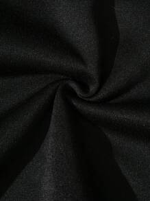 SHEIN EZwear Plus Size Floral & Letter Graphic Drawstring Thermal Lined Sweatshirt - Black - View 3