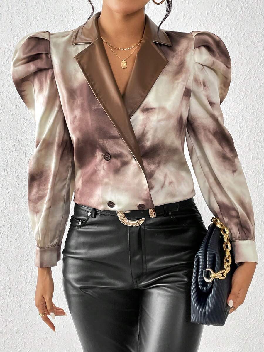 SHEIN Privé 紮染羊腿袖西裝領襯衫