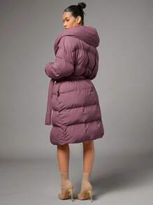 SHEIN BAE Đỏ  Dài Áo lông Jacket  áo Đối với Giáng sinh Mùa Đông Buổi tiệc - Gỗ đỏ - Xem 2