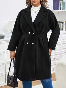 SHEIN Frenchy Hơn Cổ áo Đôi ngực Xếp nếp Áo khoác - màu đen - Xem 3