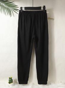 男孩黑色字母貼片舒適家居褲