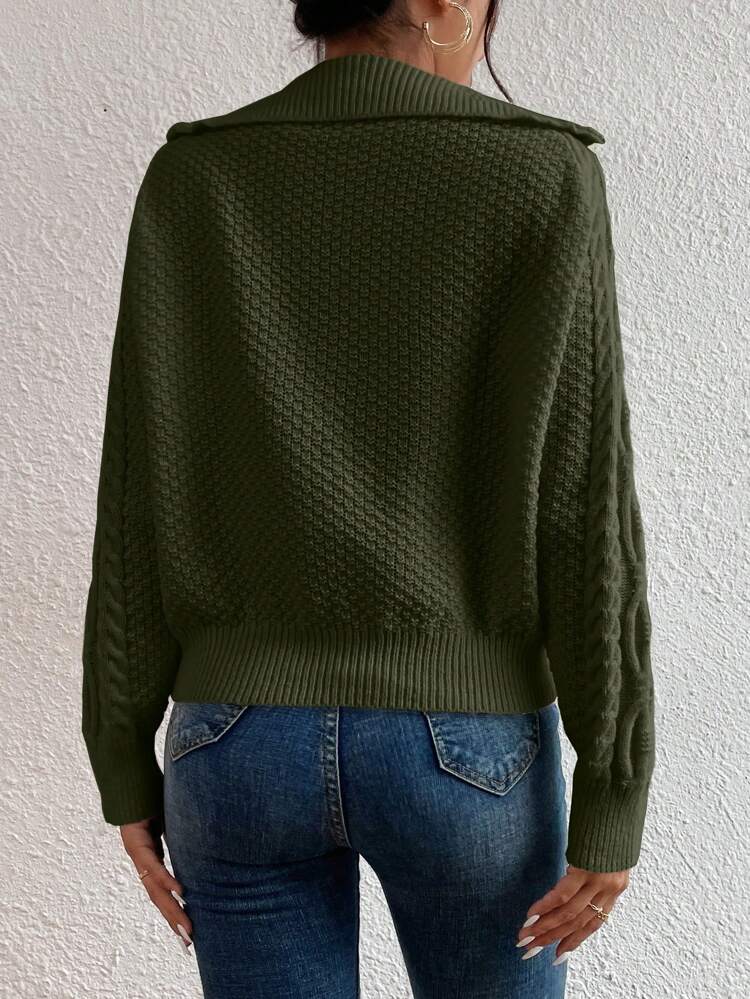 Cable Knit Half Zip Raglan Sleeve Sweater,Long Sleeve Tops Knit Pullover Fall Winter Sweater